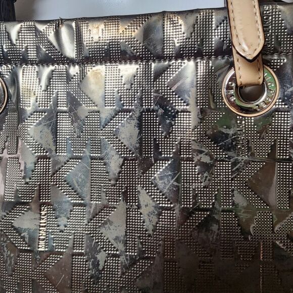 Michael Kors Gray MK Metallic Tote Bag - Picture 11 of 12